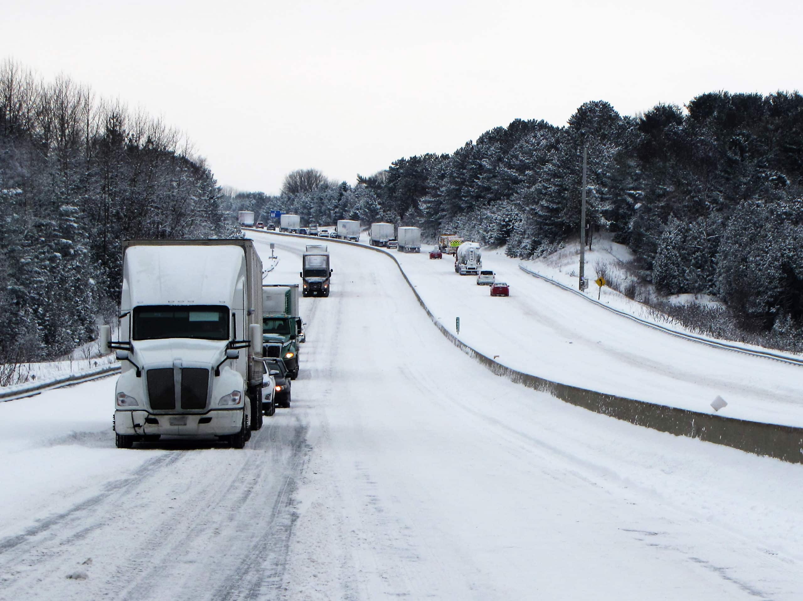 Truck drivers risk accidents during bad holiday weather.