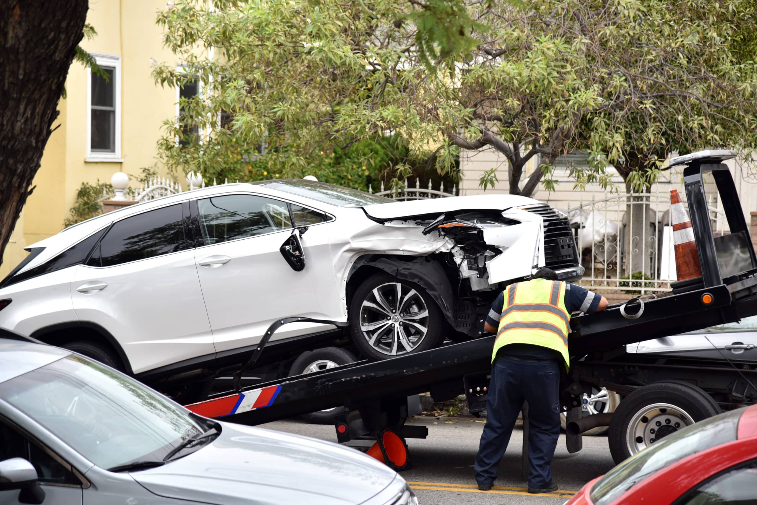 A car with personal possessions inside being towed away after serious accident in Corpus Christi.