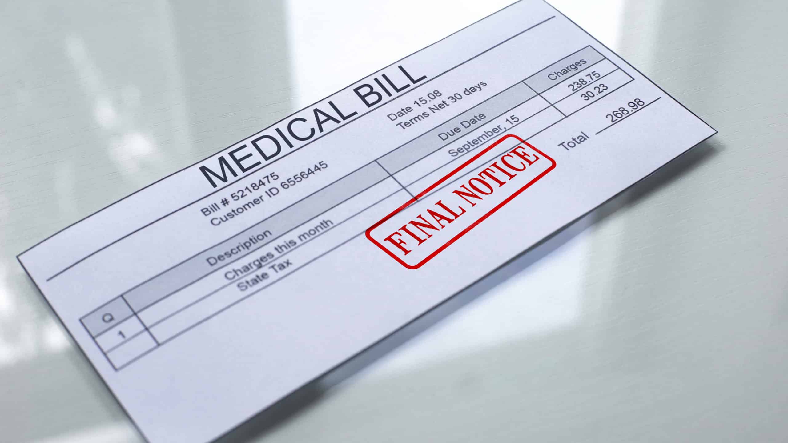 Hospital lien bill after a car accident in Texas.