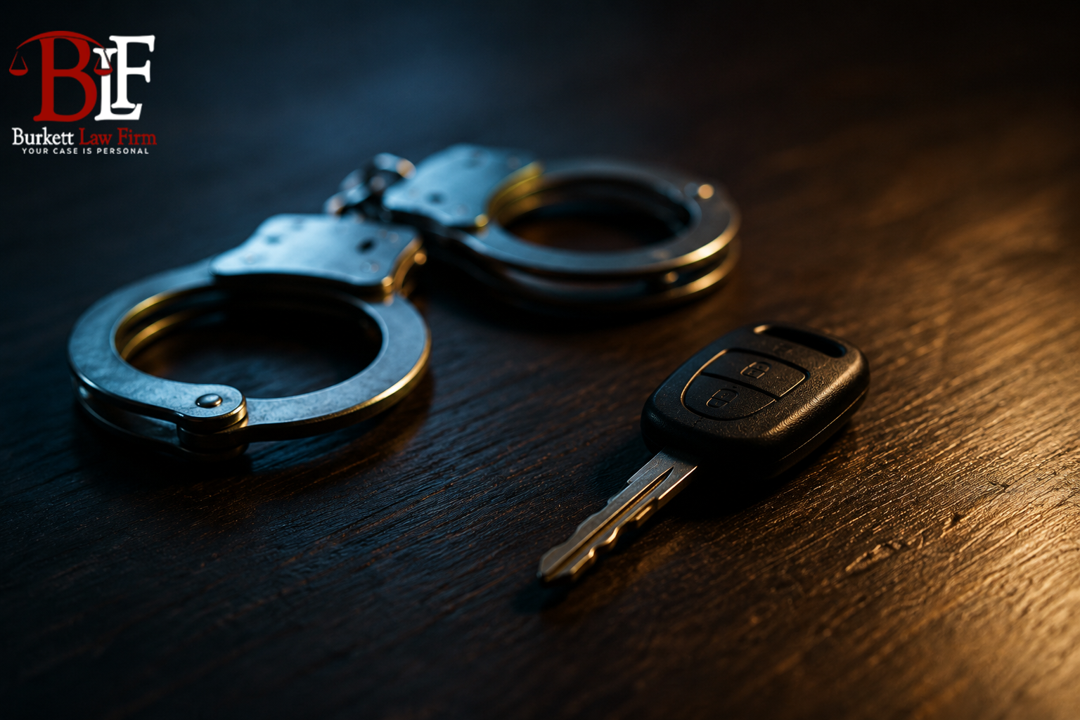 Handcuffs and a car key on a table, symbolizing the legal and personal consequences of a DUI conviction in Texas